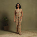 Beige Natural Dyed Block Print Cotton Pedana Kalamkari Co-ord Set