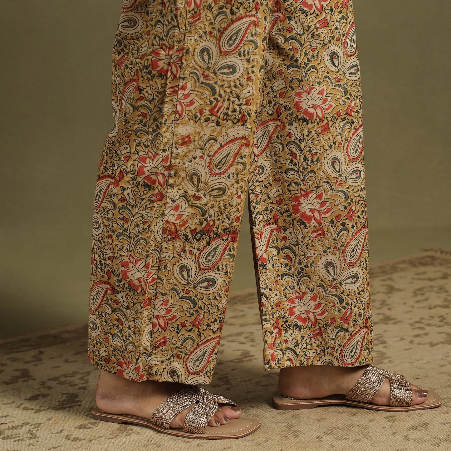 Beige Natural Dyed Block Print Cotton Pedana Kalamkari Co-ord Set