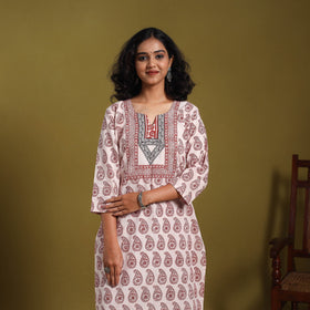 Beige - natural dyed cotton straight bagh kurta 02