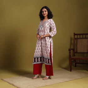 Beige - natural dyed cotton straight bagh kurta 02