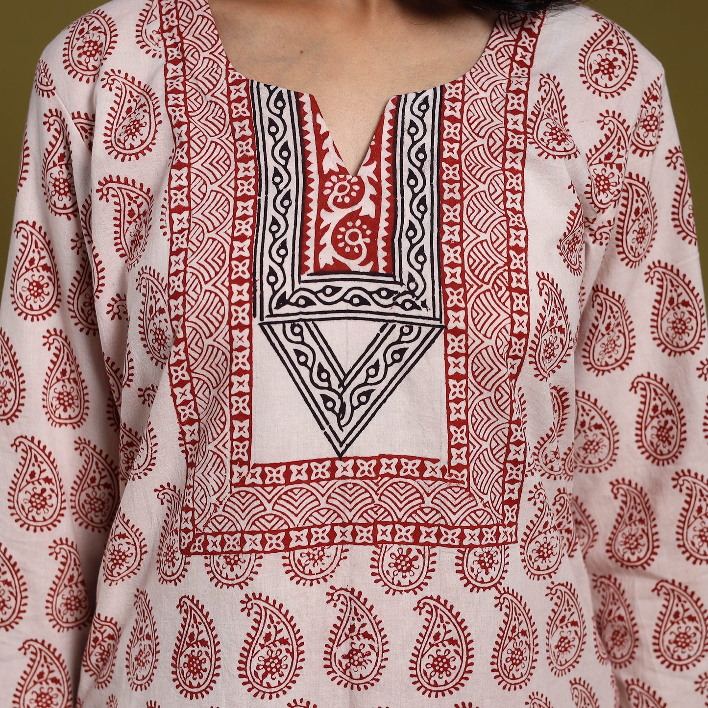 Beige - natural dyed cotton straight bagh kurta 02