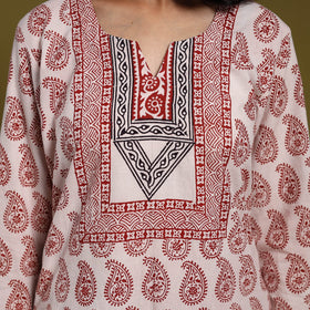 Beige - natural dyed cotton straight bagh kurta 02