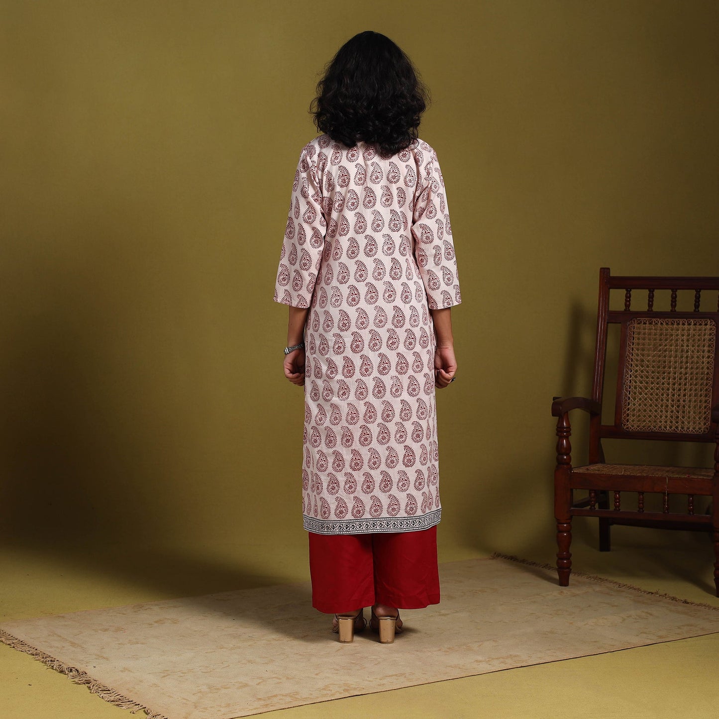 Beige - natural dyed cotton straight bagh kurta 02