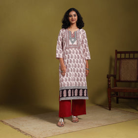 Beige - natural dyed cotton straight bagh kurta 02