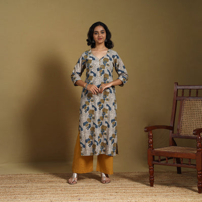 Beige - natural dyed cotton straight hand kurta 21