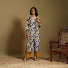 Beige - natural dyed cotton straight hand kurta 21