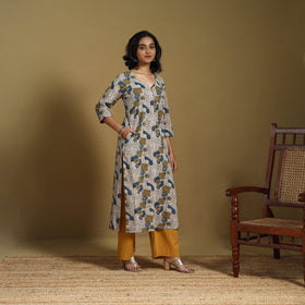 Beige - natural dyed cotton straight hand kurta 21