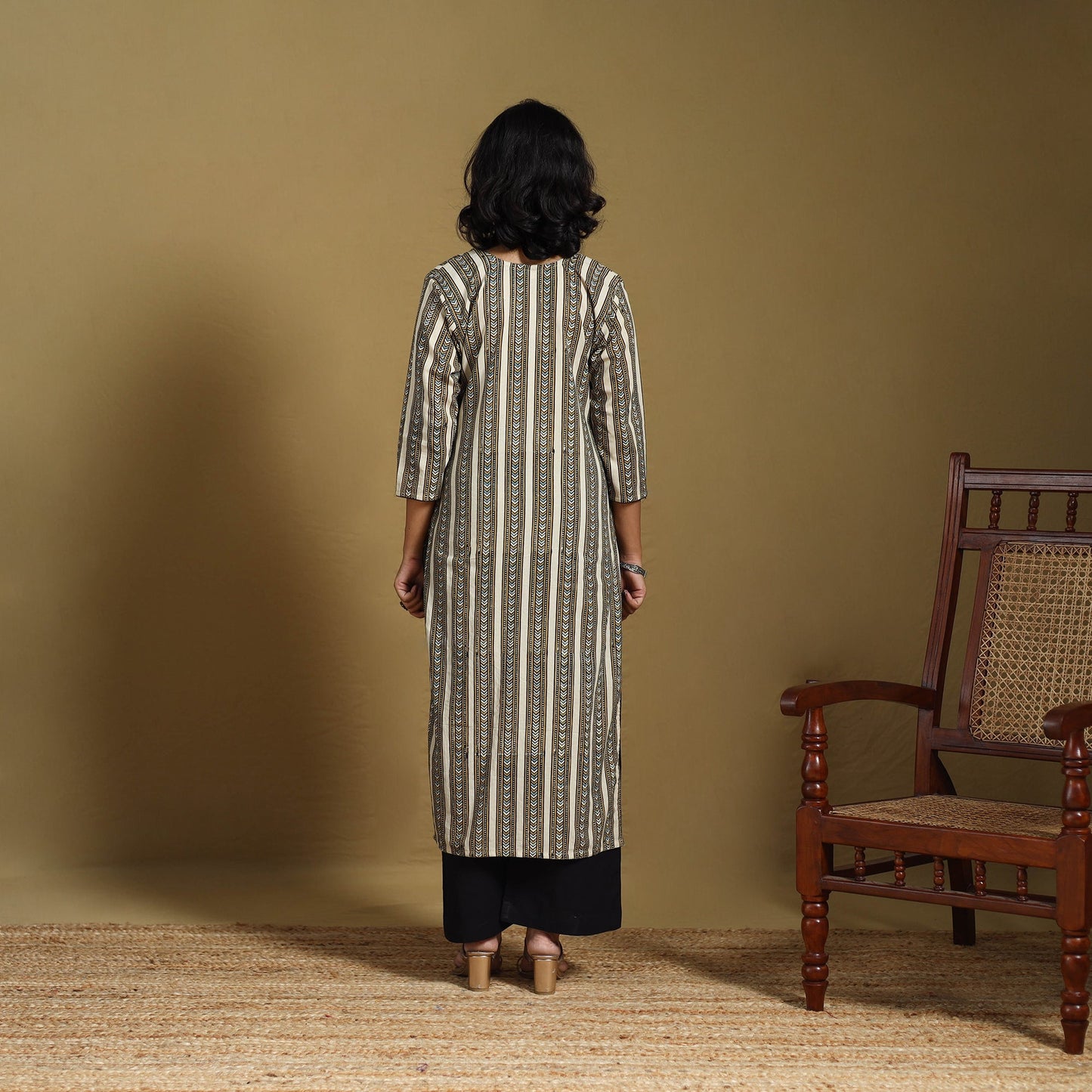 Beige - natural dyed cotton straight hand kurta 25