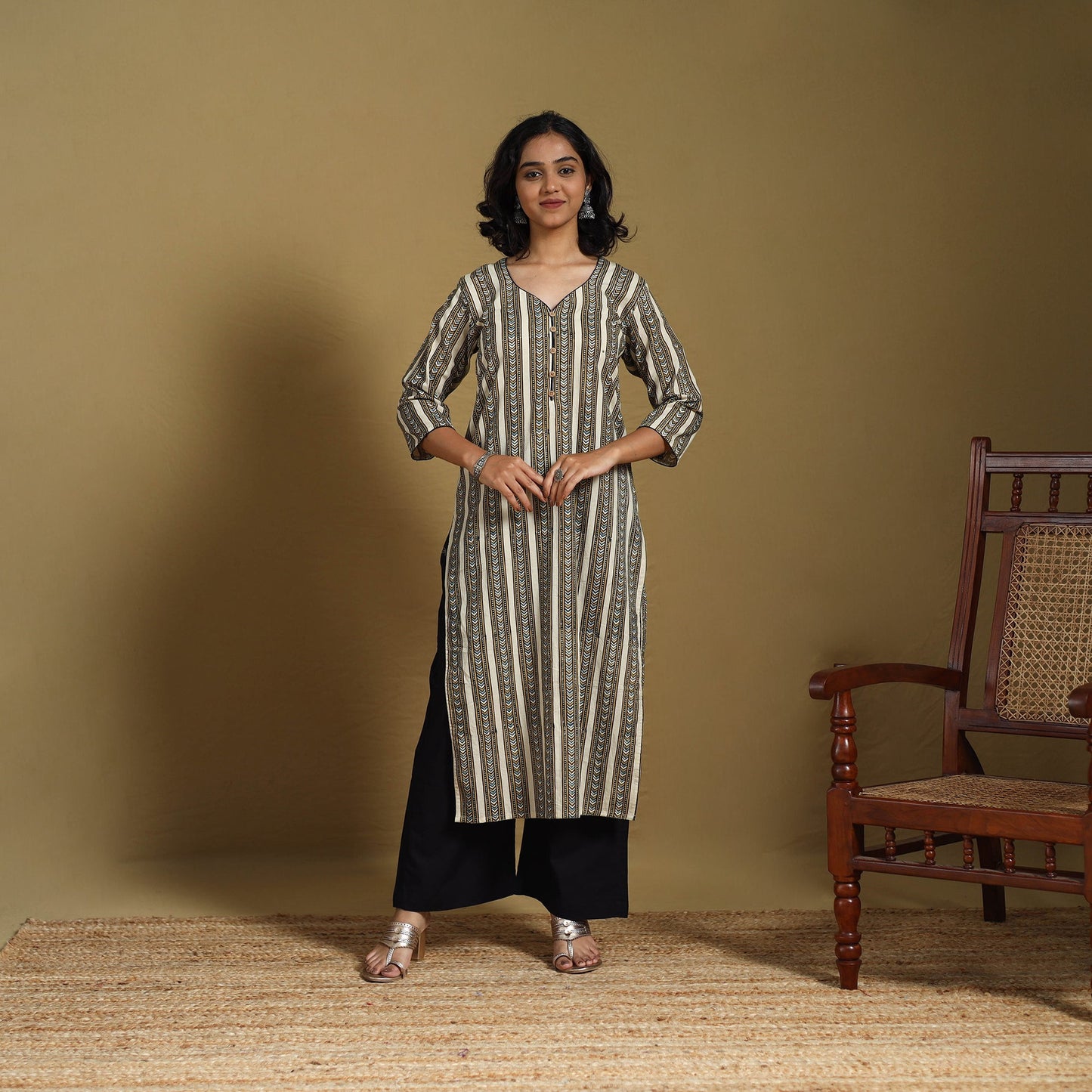 Beige - natural dyed cotton straight hand kurta 25