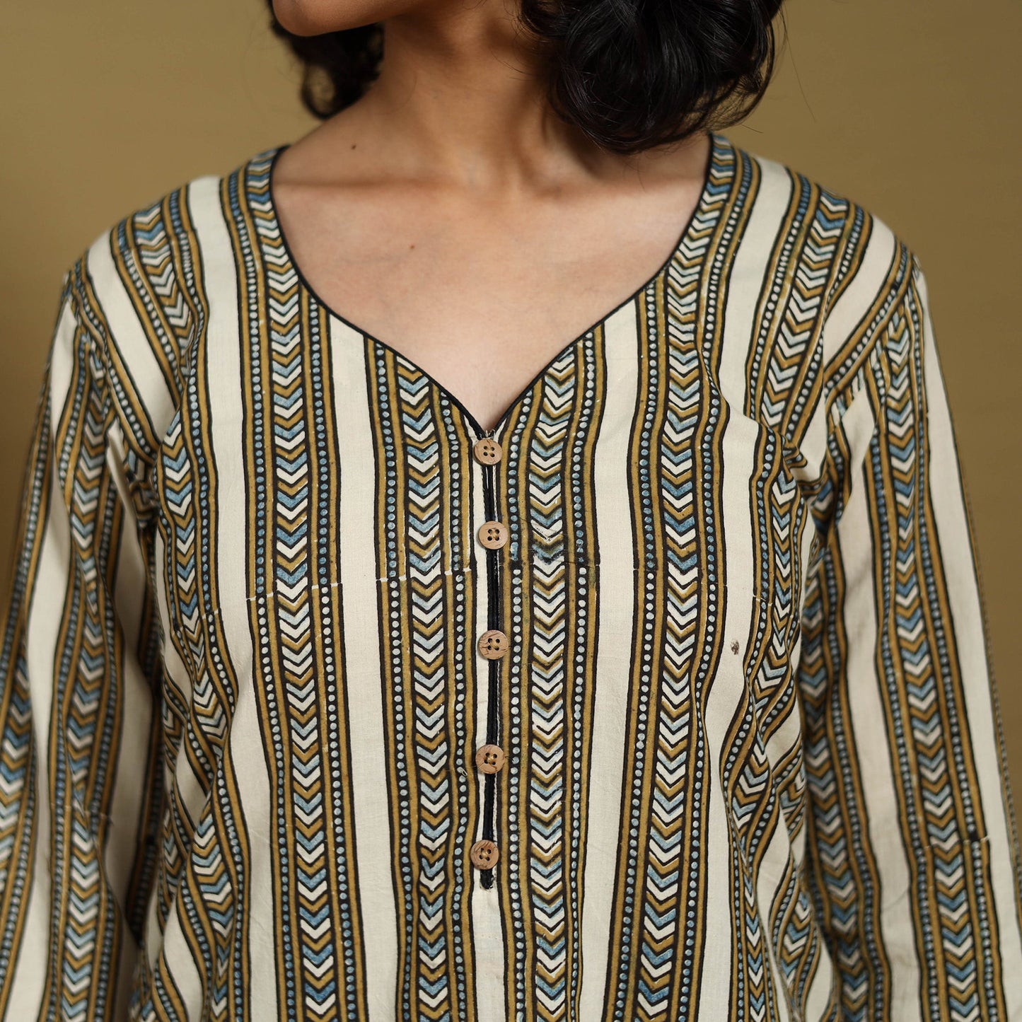 Beige - natural dyed cotton straight hand kurta 25