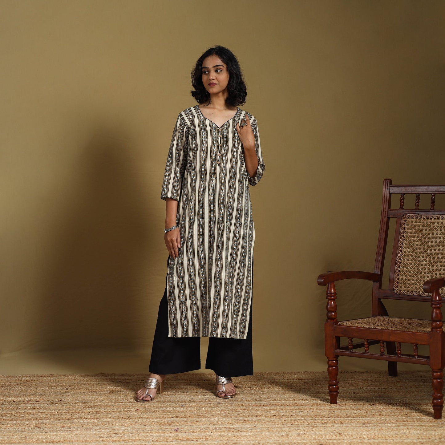 Beige - natural dyed cotton straight hand kurta 25