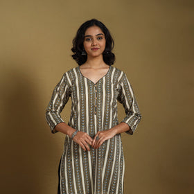 Beige - natural dyed cotton straight hand kurta 25