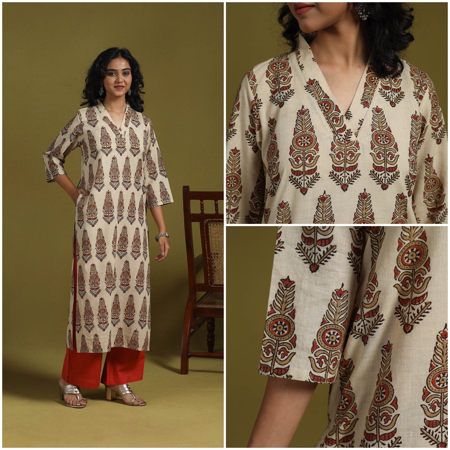 Natural dyed cotton straight kurta for women 01