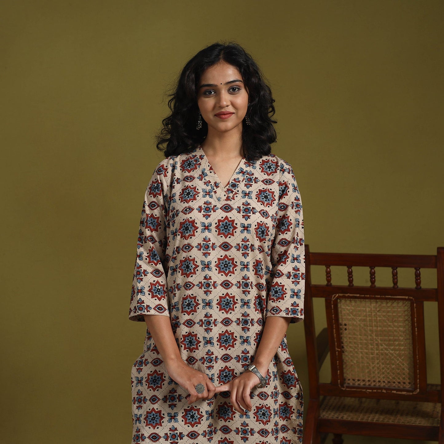Natural dyed cotton straight kurta for women 02