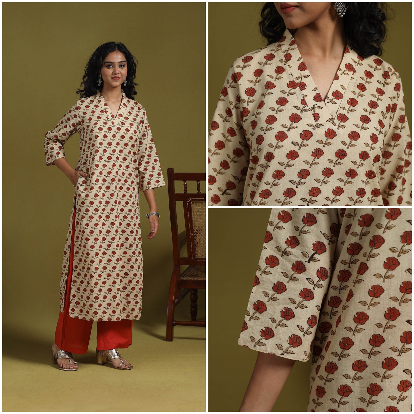 Natural dyed cotton straight kurta for women 03