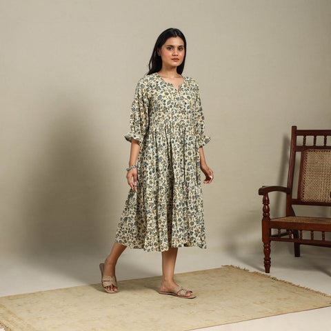 Beige - natural dyed cotton tiered dress 10 - handcrafted