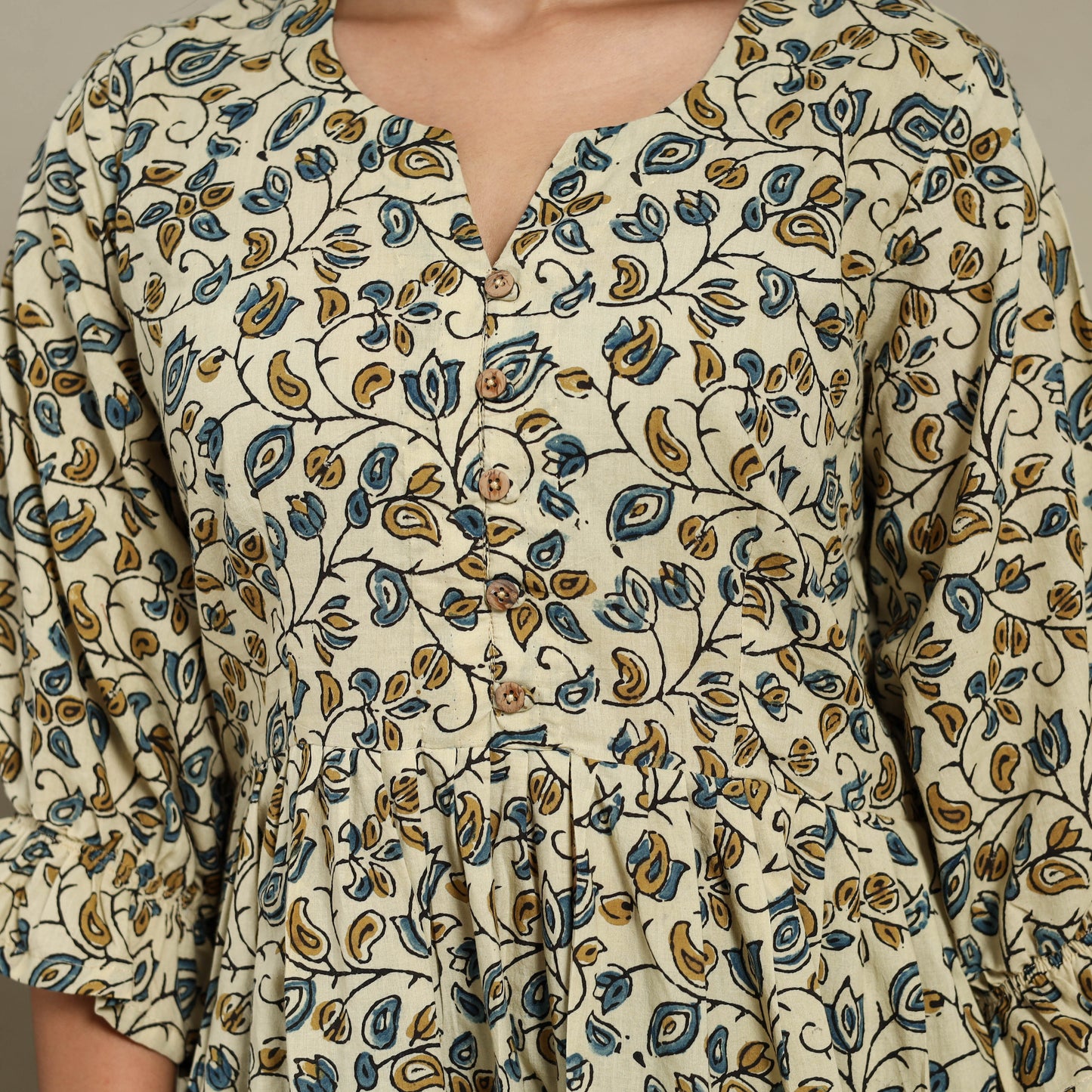 Beige - natural dyed cotton tiered dress 10 - handcrafted