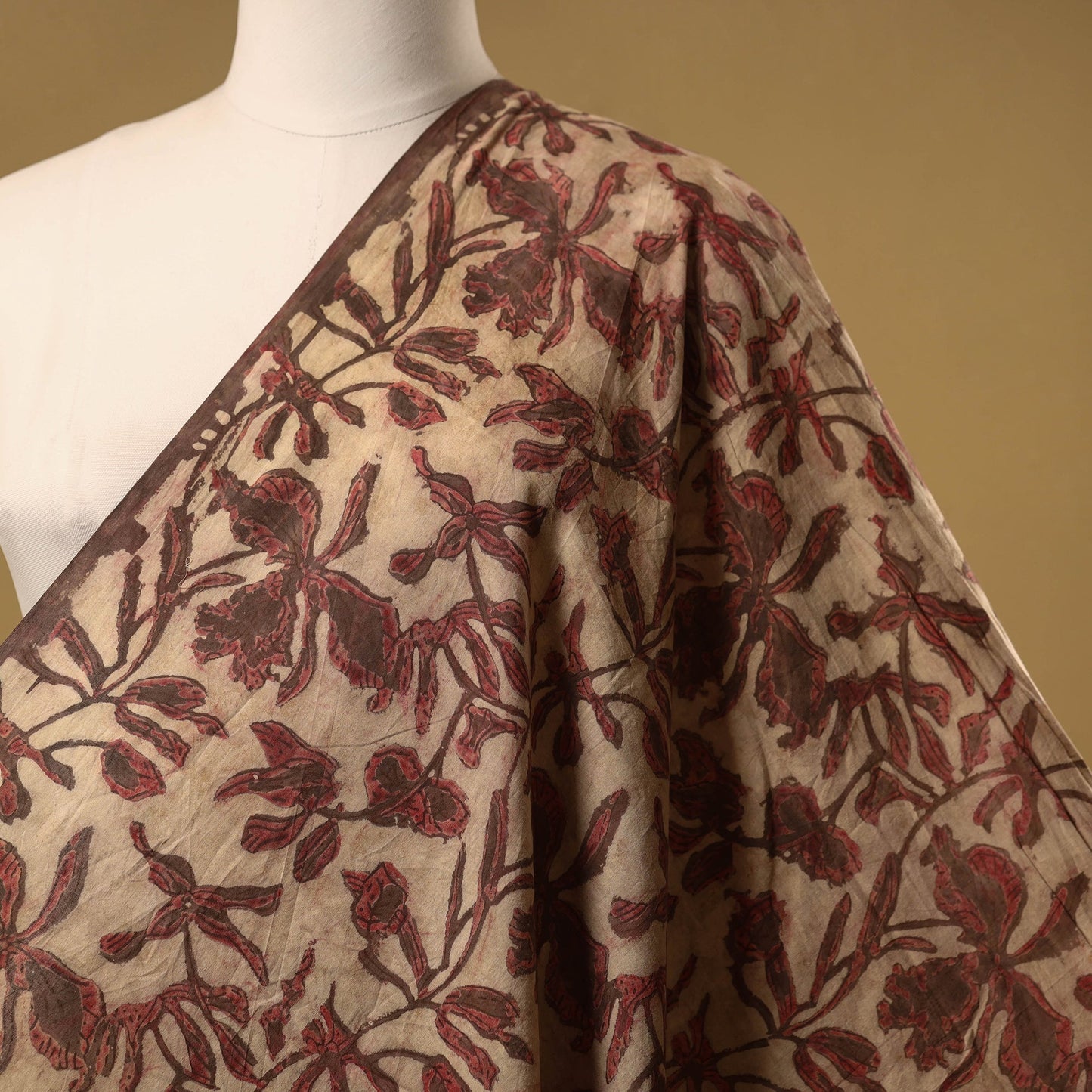 Natural dyed cotton vanaspati bagru fabric 08 - handcrafted