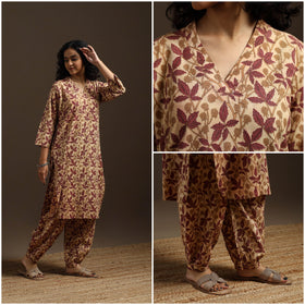 Beige - natural dyed cotton vanaspati bagru co-ord set 04