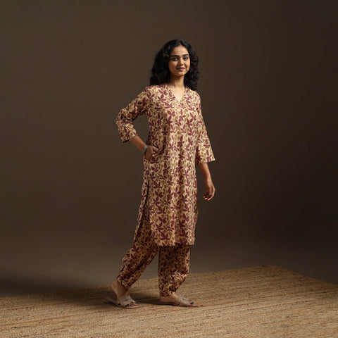 Beige - natural dyed cotton vanaspati bagru co-ord set 04