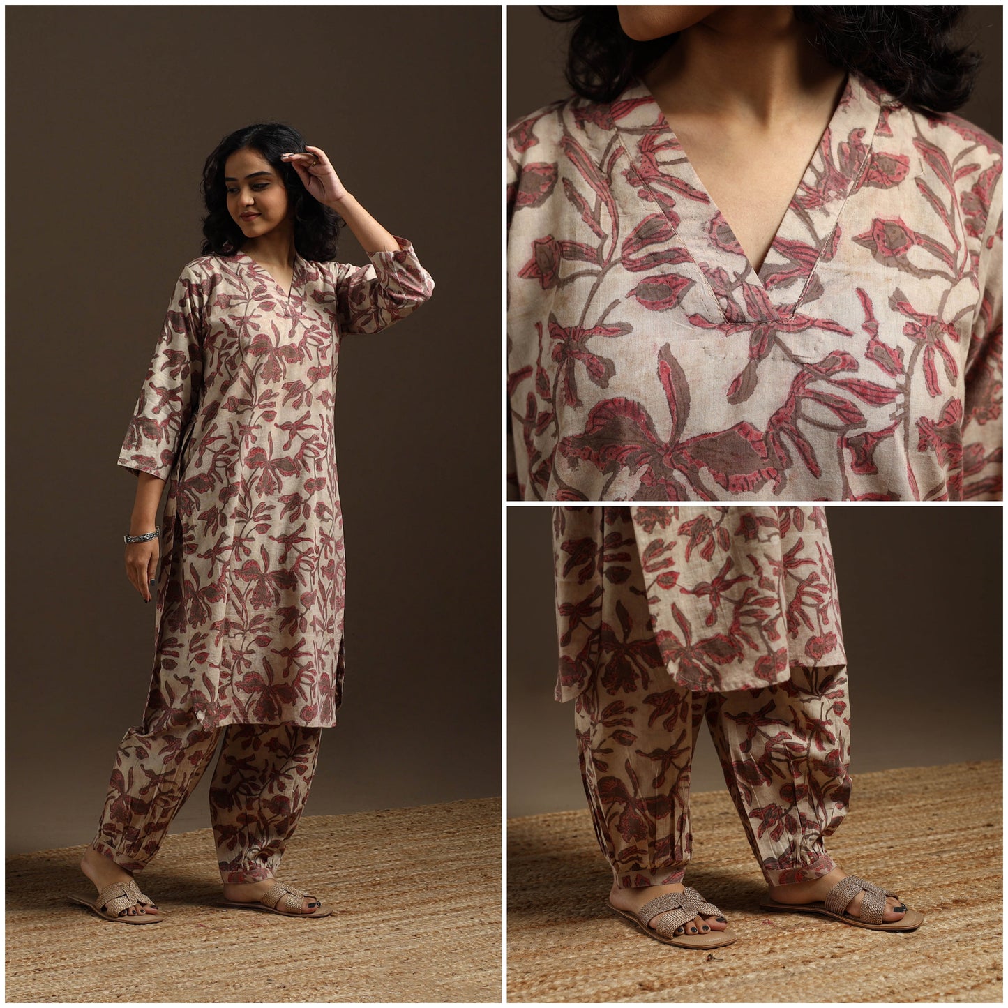 Beige - natural dyed cotton vanaspati bagru co-ord set 05