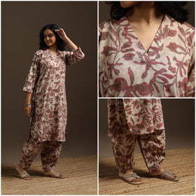 Beige - natural dyed cotton vanaspati bagru co-ord set 05