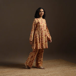 Beige - natural dyed cotton vanaspati bagru co-ord set 07