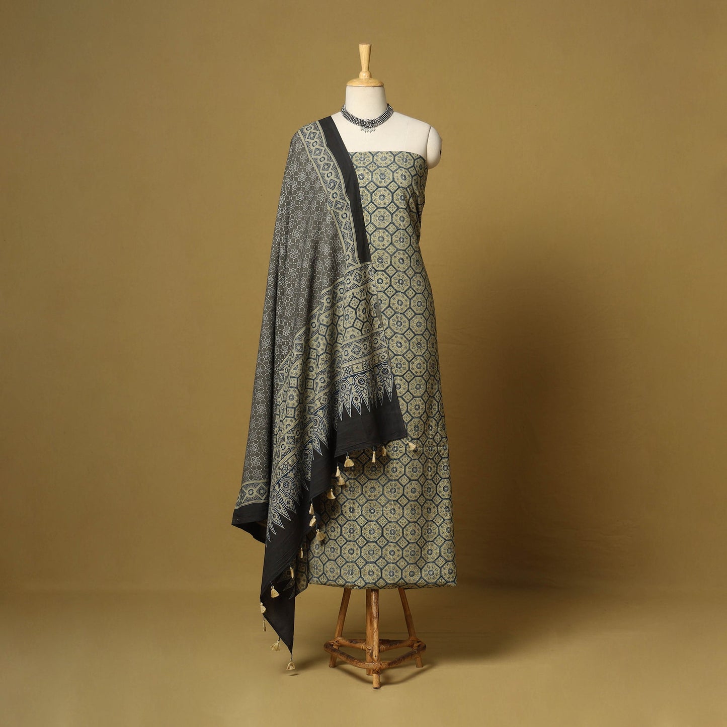 Beige - natural dyed hand 3pc unstitched dress material 20