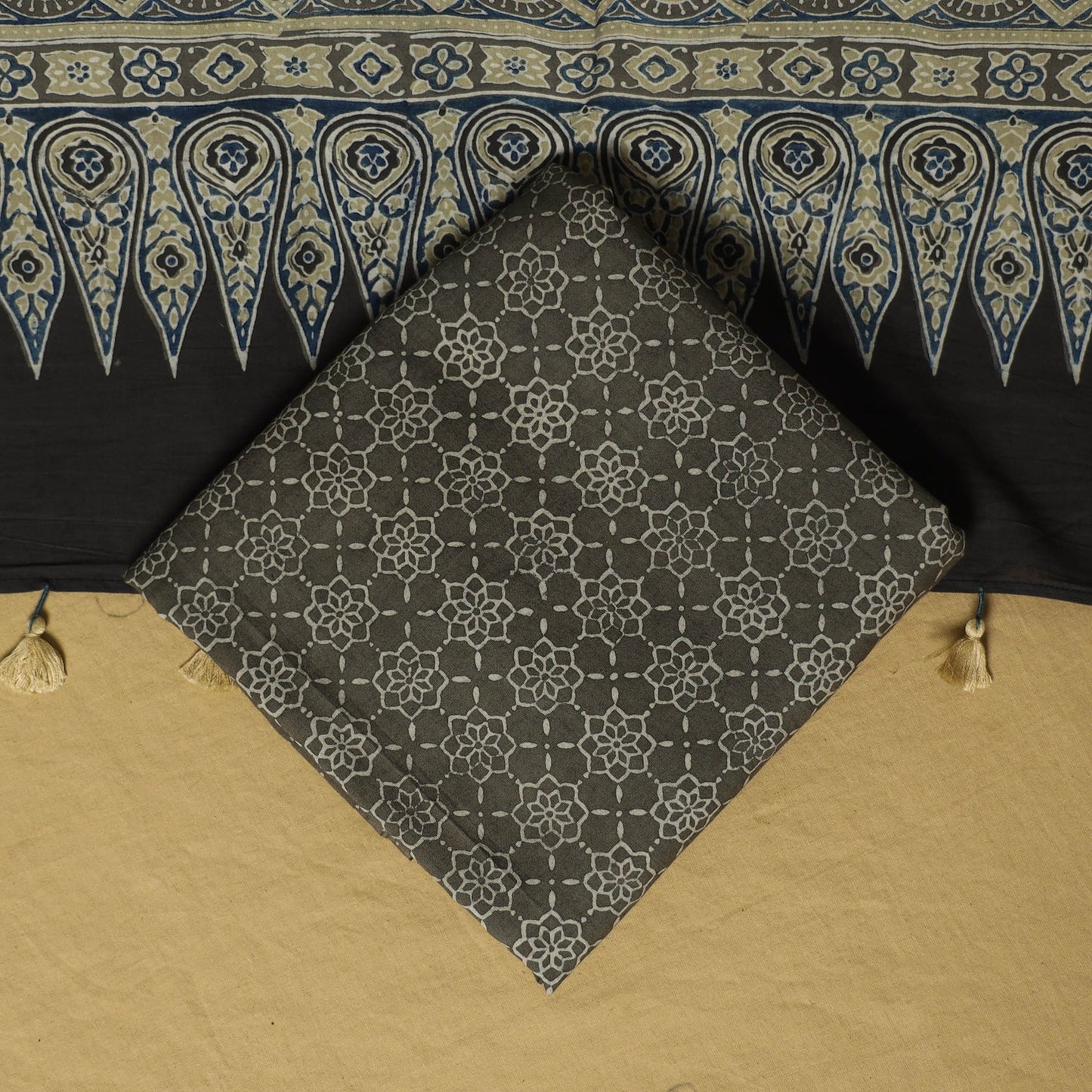 Beige - natural dyed hand 3pc unstitched dress material 20