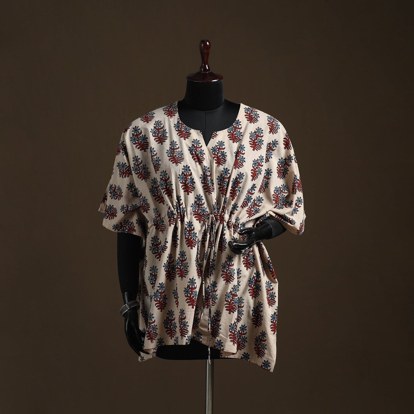 Natural dyed hand block ajrakh print cotton kaftan (short)