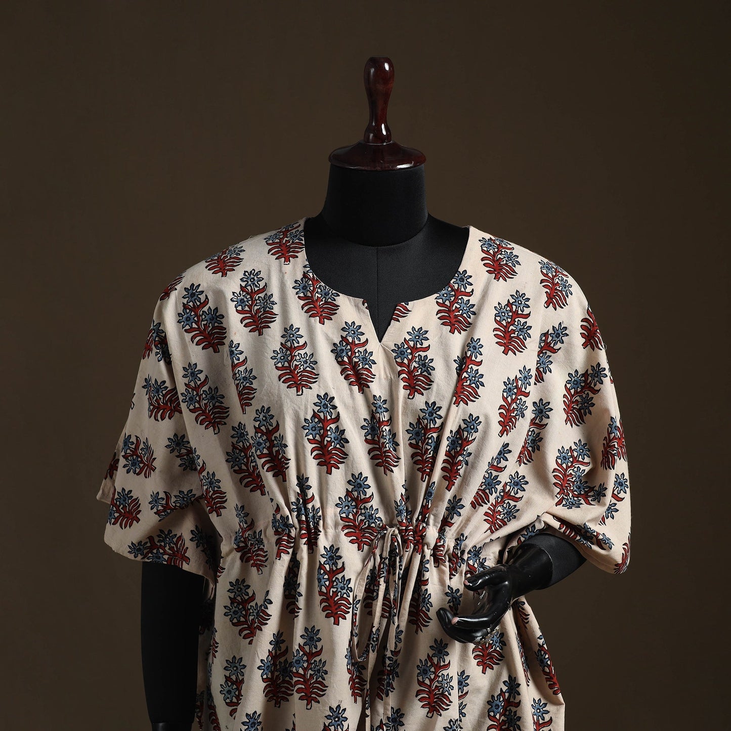 Natural dyed hand block ajrakh print cotton kaftan (short)