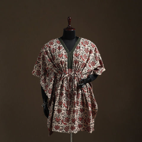 Natural dyed hand block kalamkari print cotton kaftan