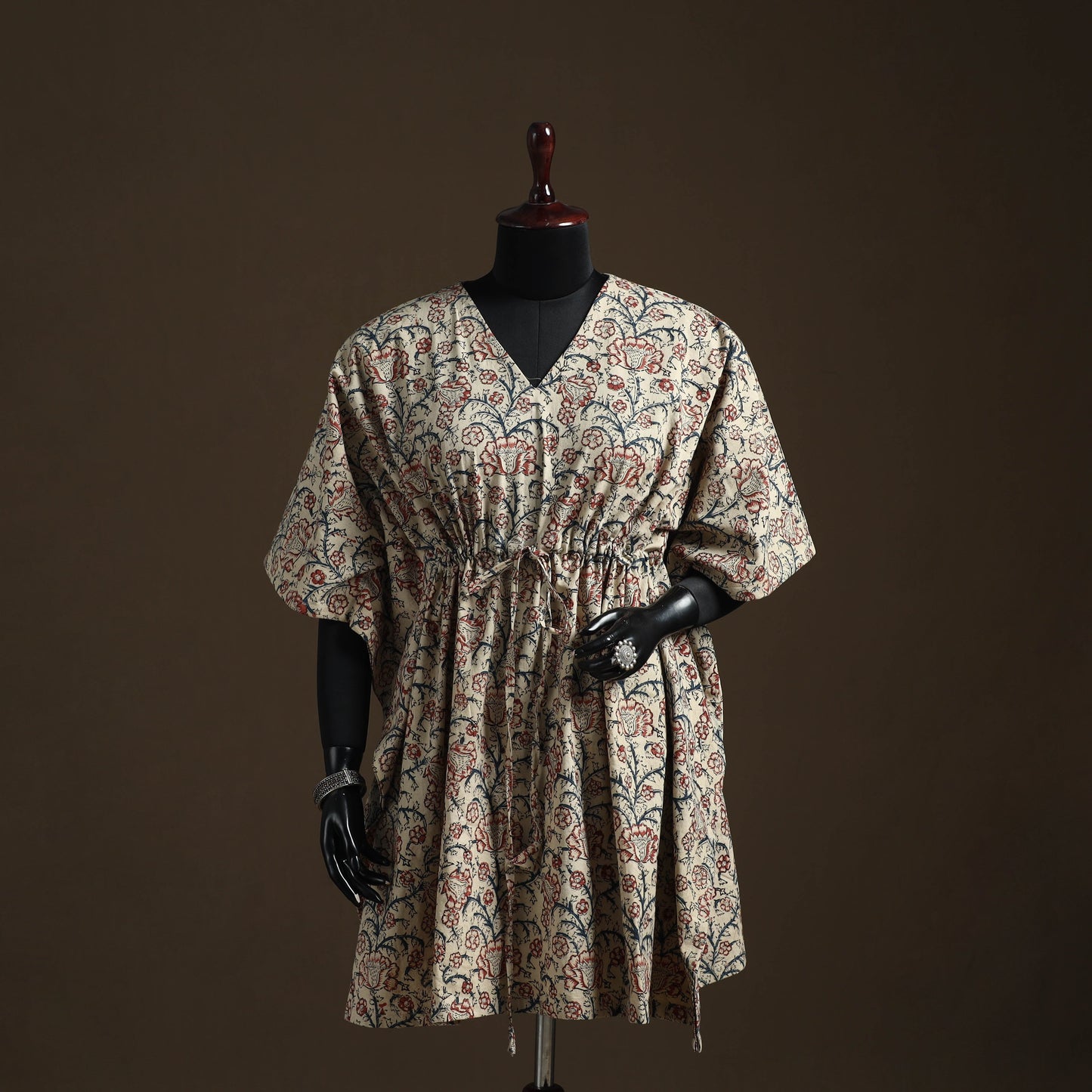Natural dyed hand block kalamkari print cotton kaftan