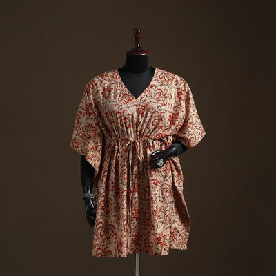 Natural dyed hand block kalamkari print cotton kaftan