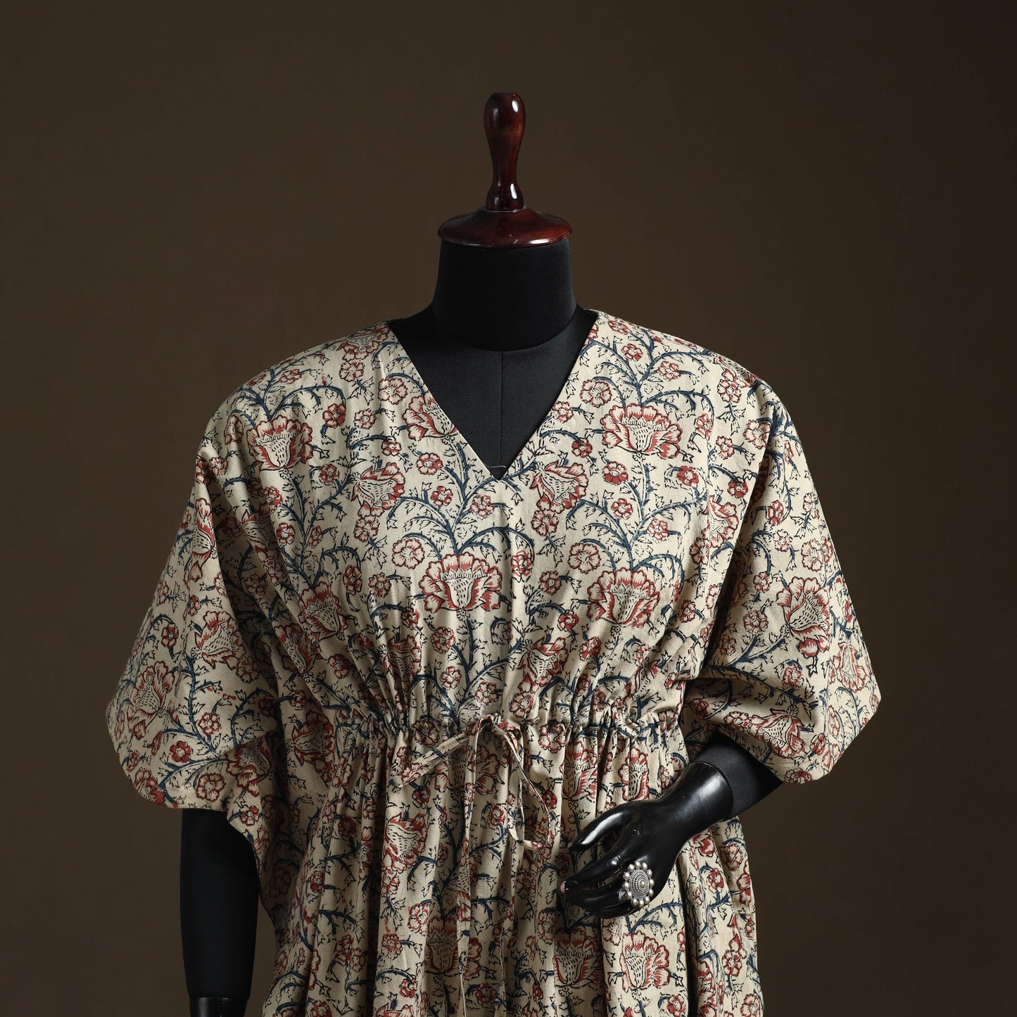 Natural dyed hand block kalamkari print cotton kaftan