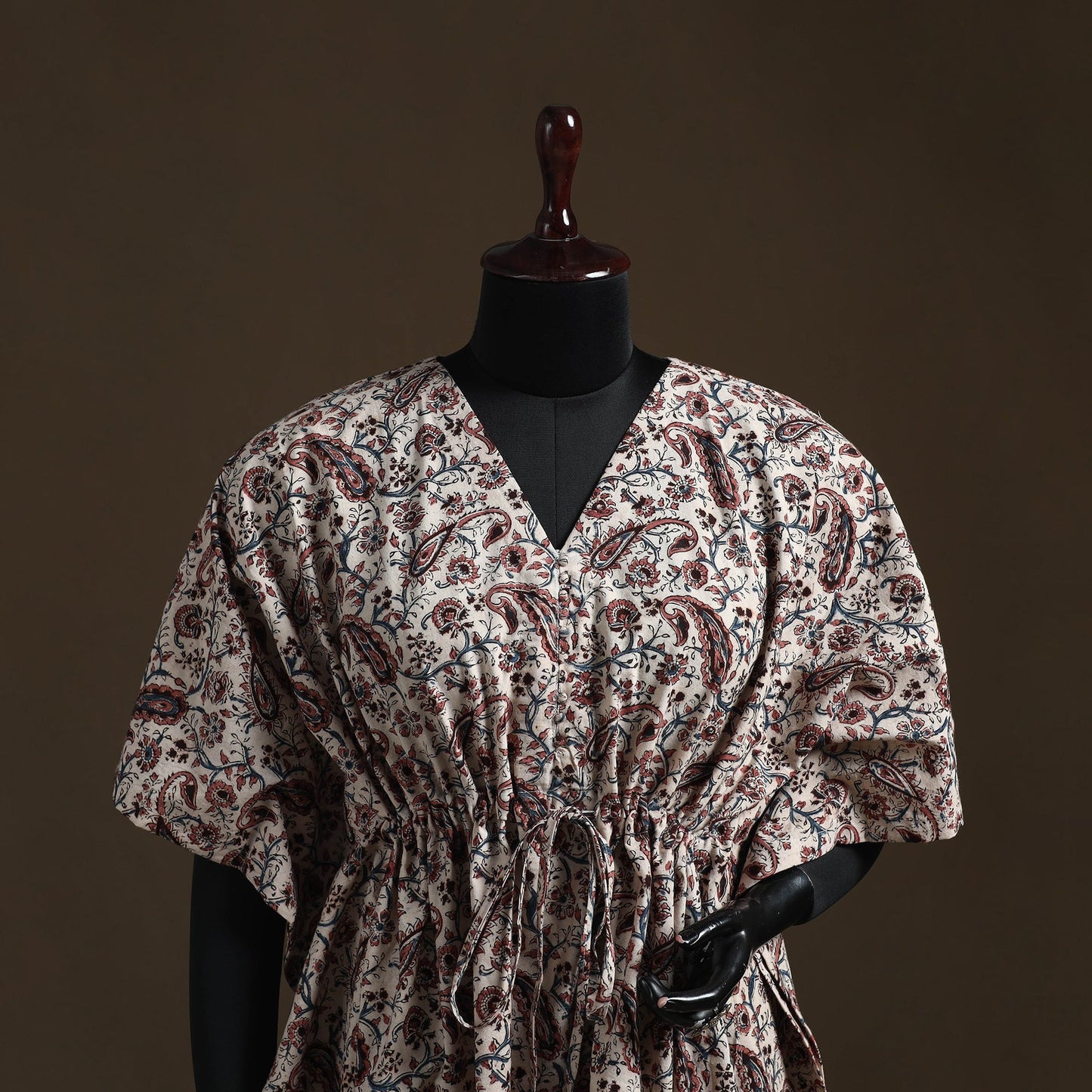 Natural dyed hand block kalamkari print cotton kaftan