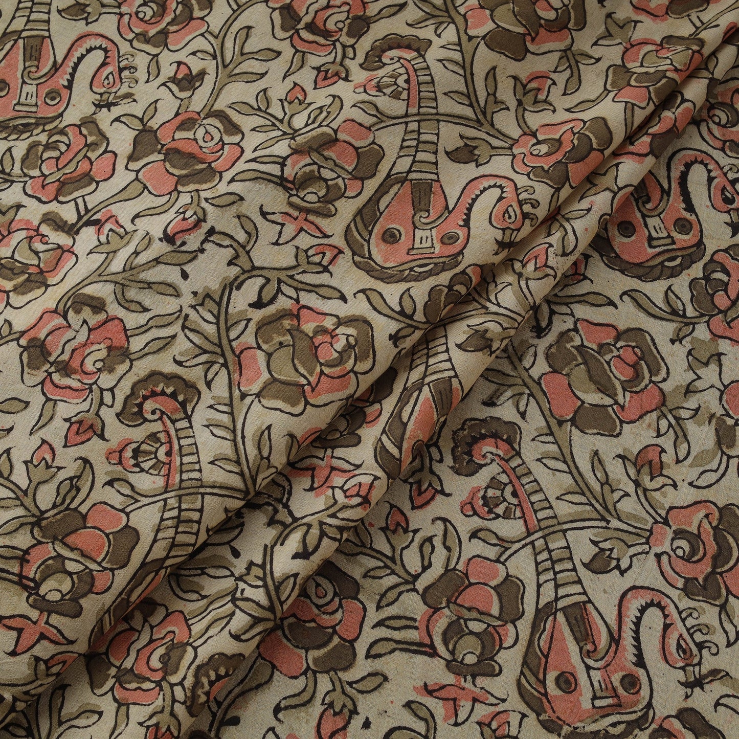 Natural dyed hand block print cotton kalamkari fabric 05