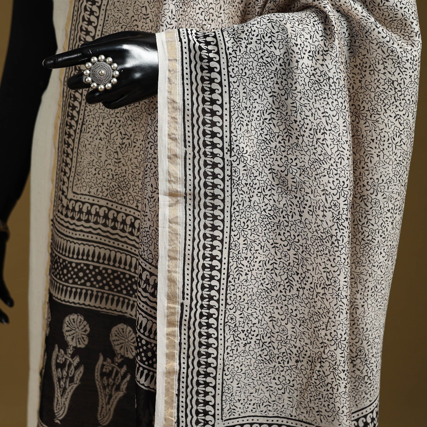 Beige - natural dyed hand chanderi silk bagh dupatta 06