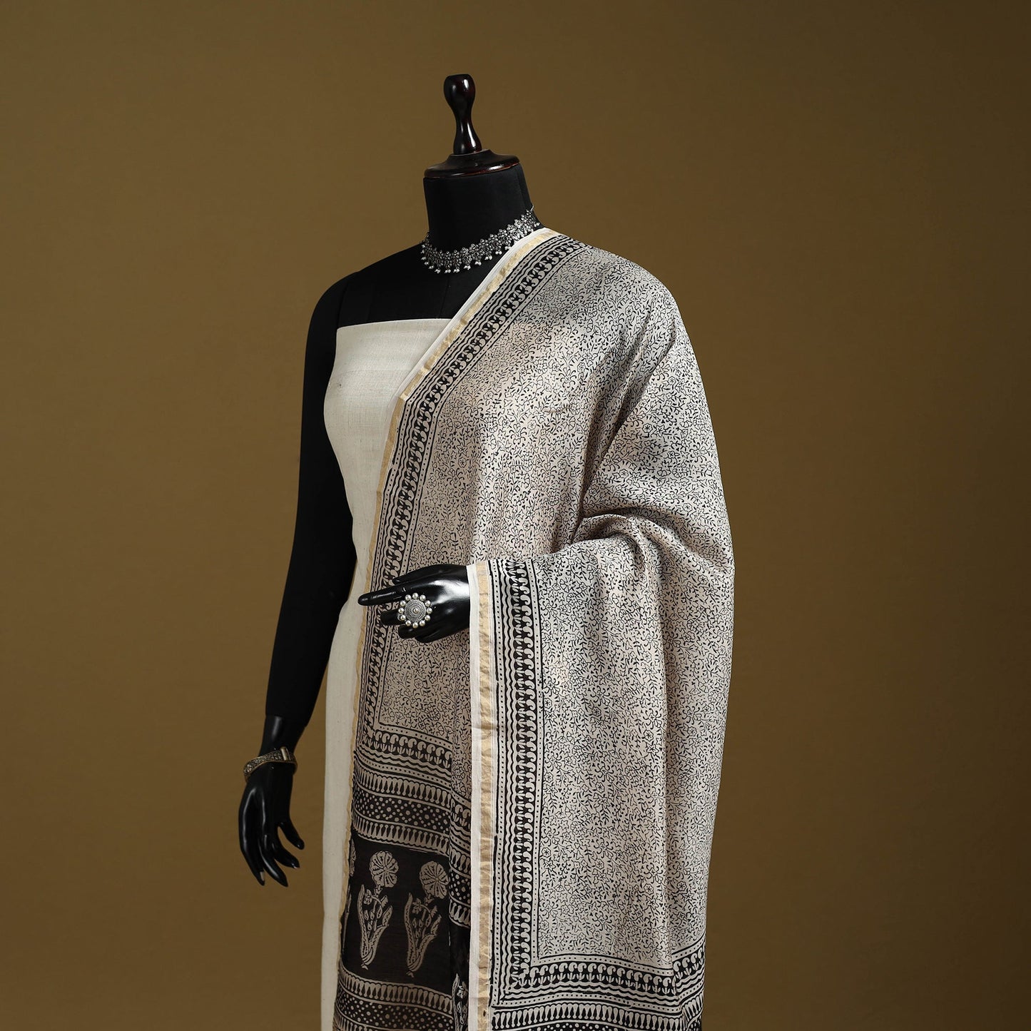 Beige - natural dyed hand chanderi silk bagh dupatta 06