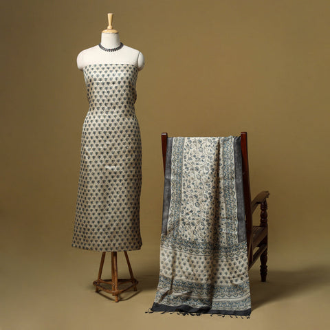 Natural dyed handloom tussar silk 2pc unstitched dress