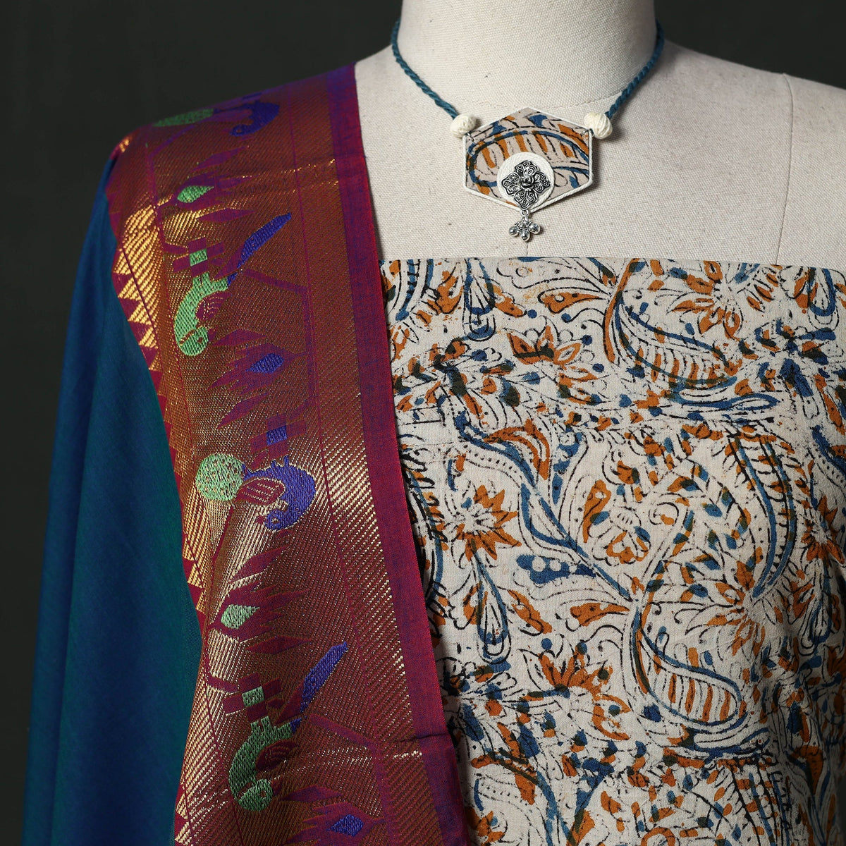 Natural dyed kalamkari hand block print cotton 2pc