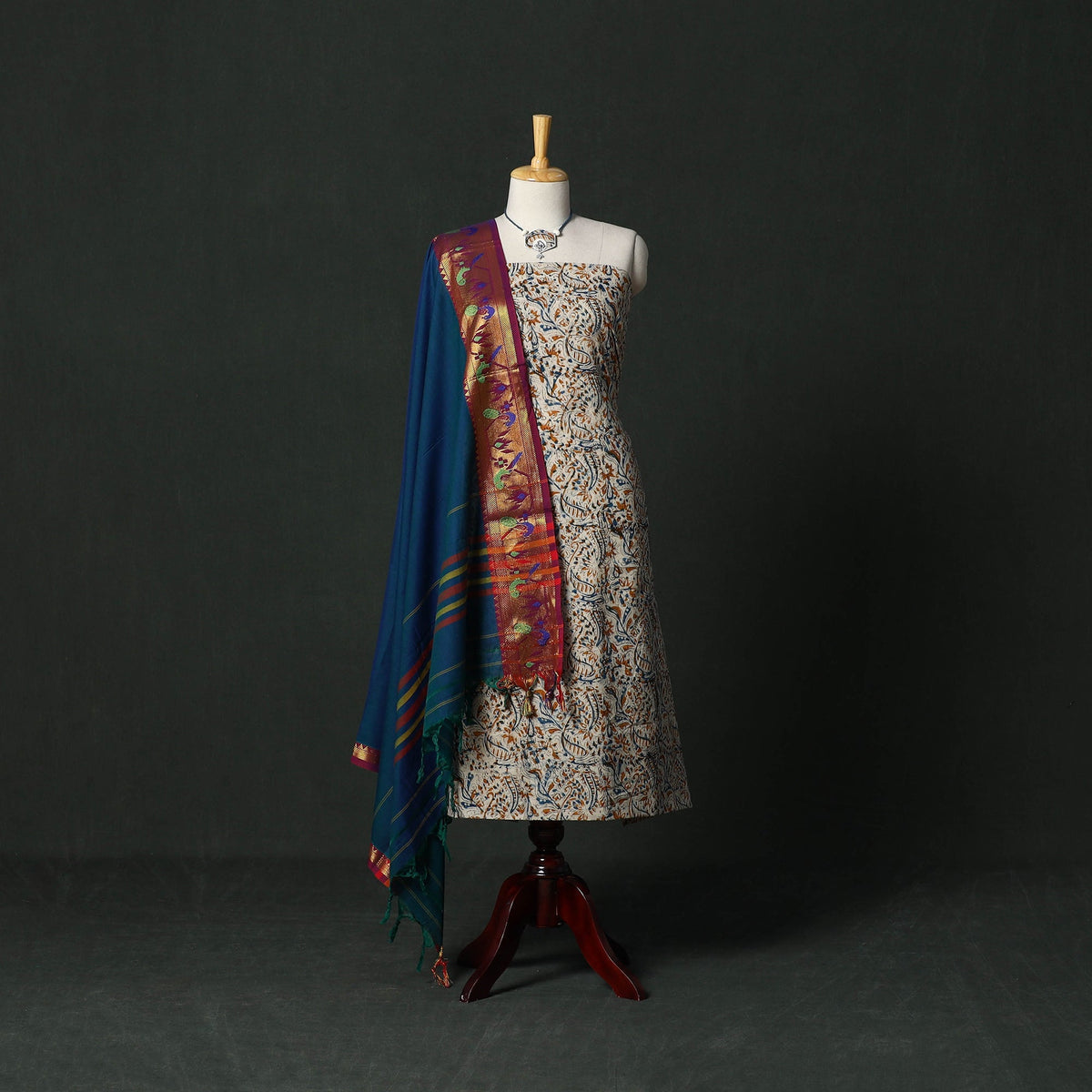 Natural dyed kalamkari hand block print cotton 2pc