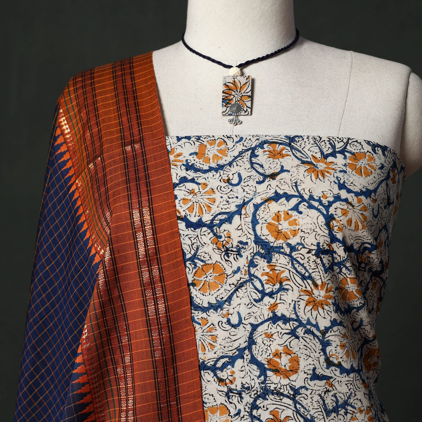Natural dyed kalamkari hand block print cotton 2pc