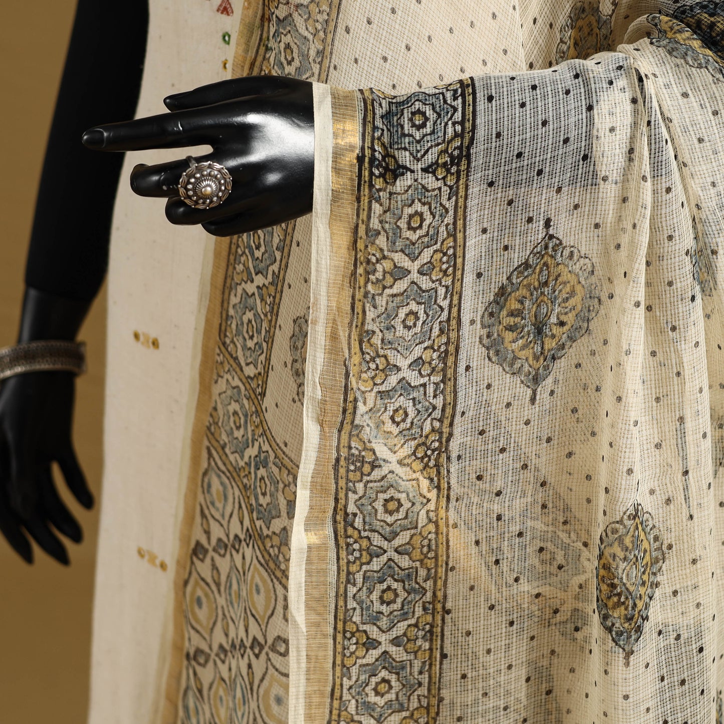 Beige - natural dyed kota doria cotton dupatta 07