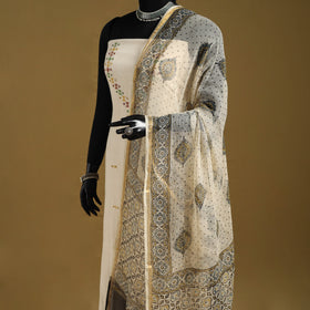 Beige - natural dyed kota doria cotton dupatta 07