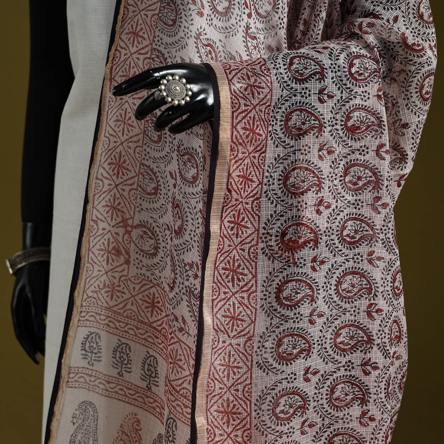 Natural dyed kota doria cotton hand block bagh print