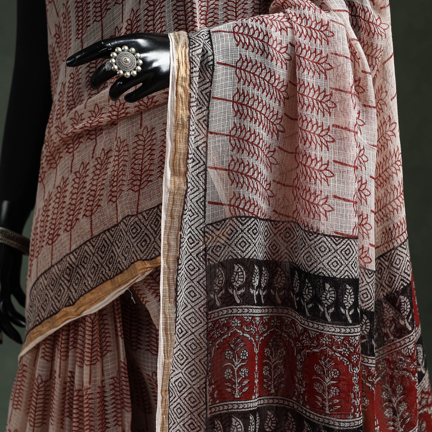 Natural dyed kota doria cotton hand block bagh print saree