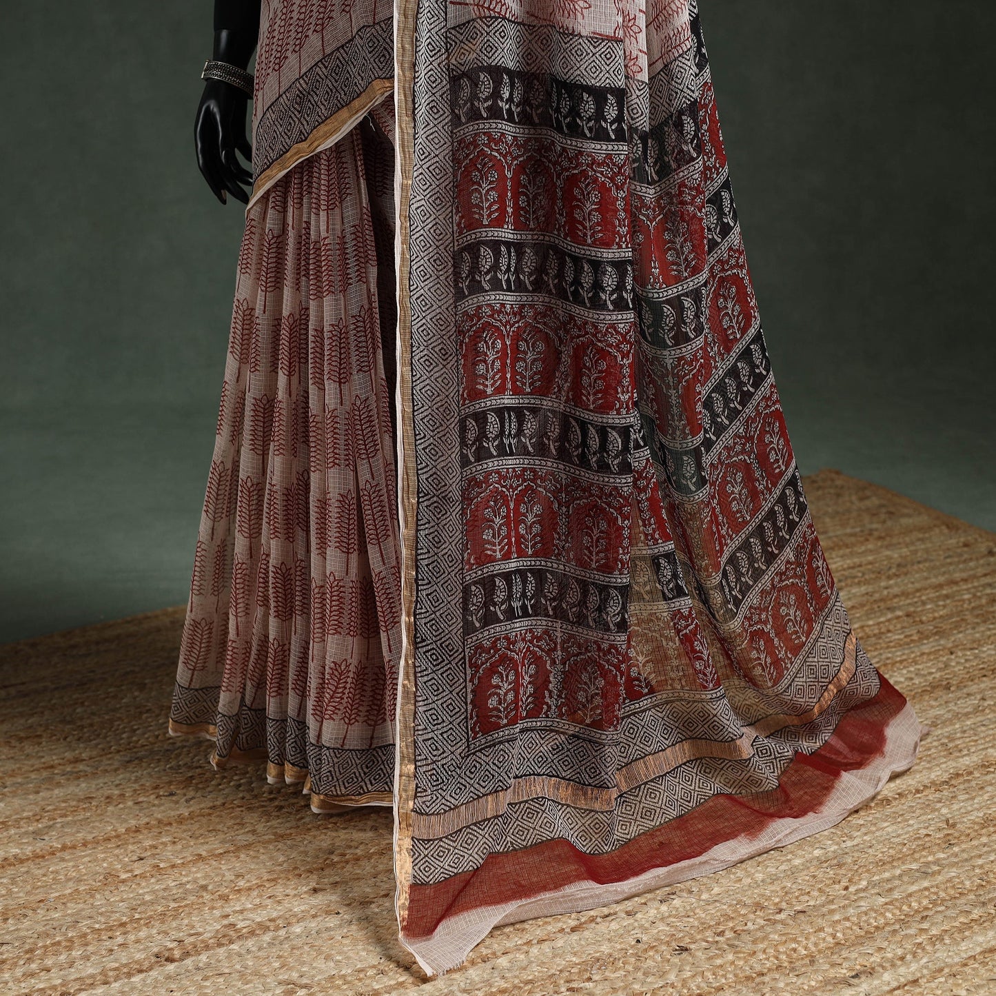 Natural dyed kota doria cotton hand block bagh print saree