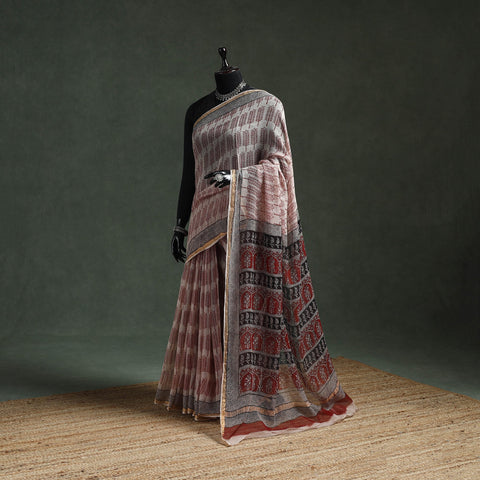 Natural dyed kota doria cotton hand block bagh print saree