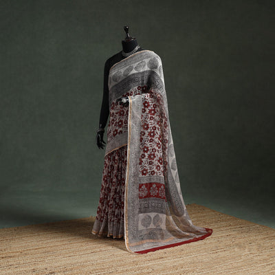 Natural dyed kota doria cotton hand block bagh print saree
